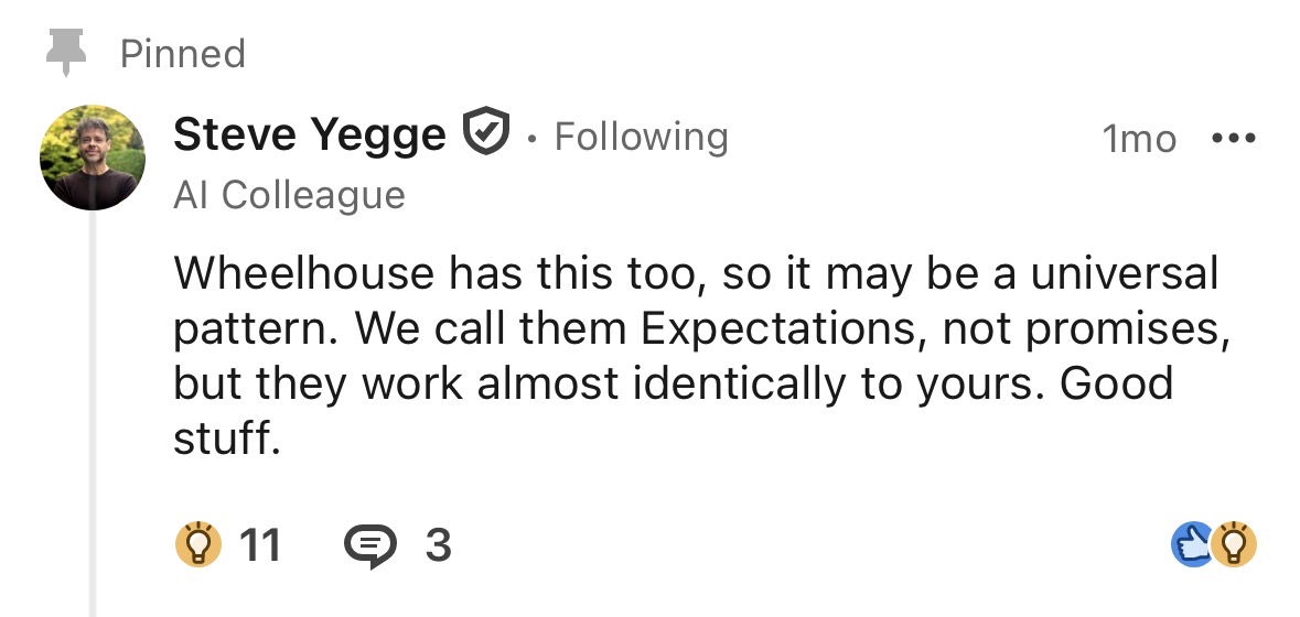Steve Yegge's reply on my LinkedIn article: Wheelhouse has this too, so it may be a universal pattern